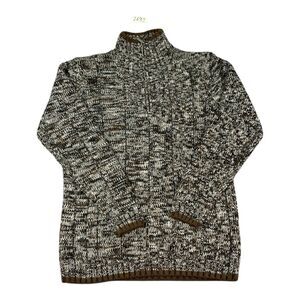 Brown Chunky Knit Sweater Mens Large Zip Mock Neck Preppy Authentic Clothing Co.